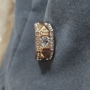 Vintage Unisex Gold Tone Over Sterling Silver Chunky CZ Band Ring SZ 10